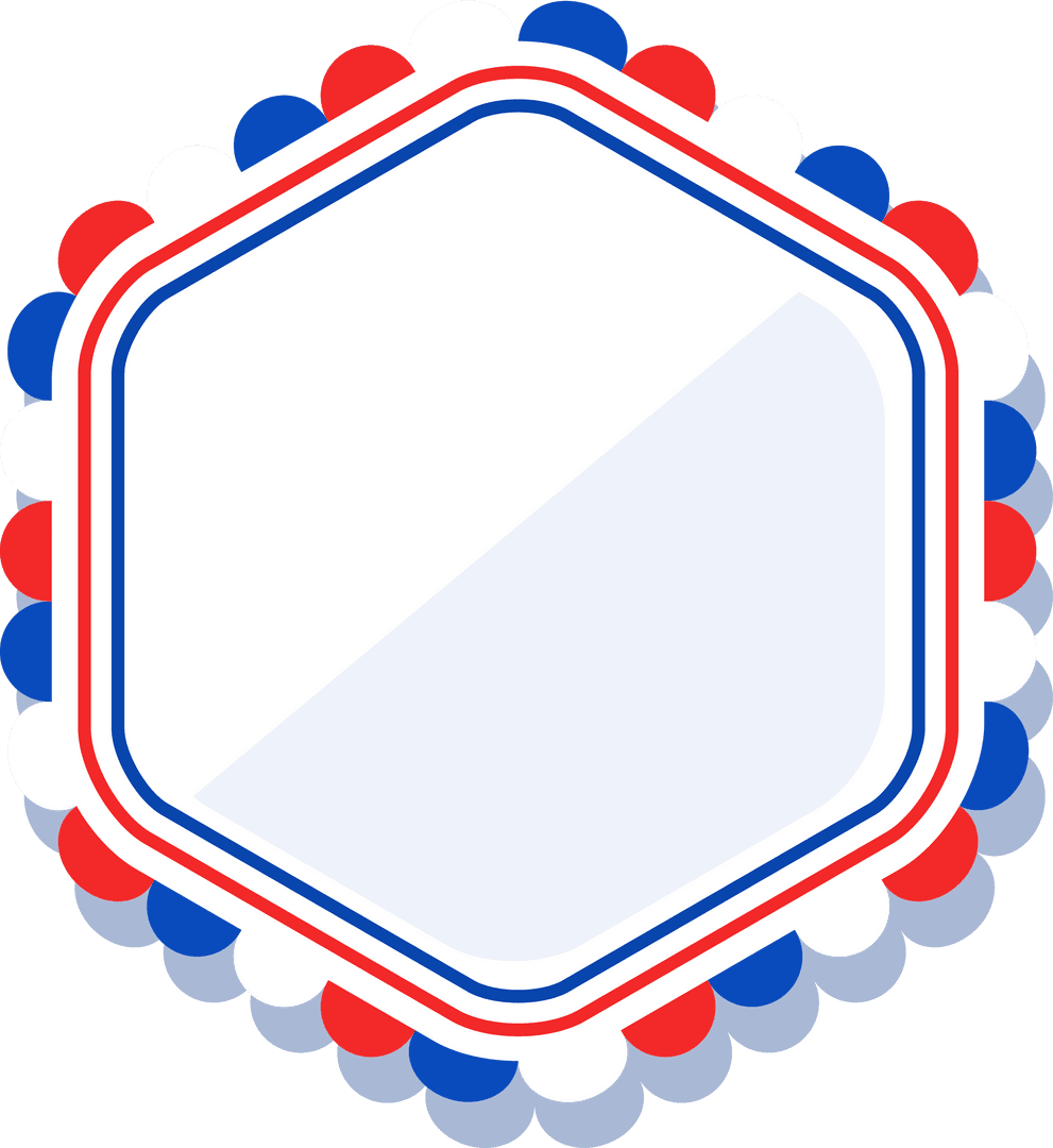 Red White Blue Badge Hexagon with Scalloped Circles Transparent