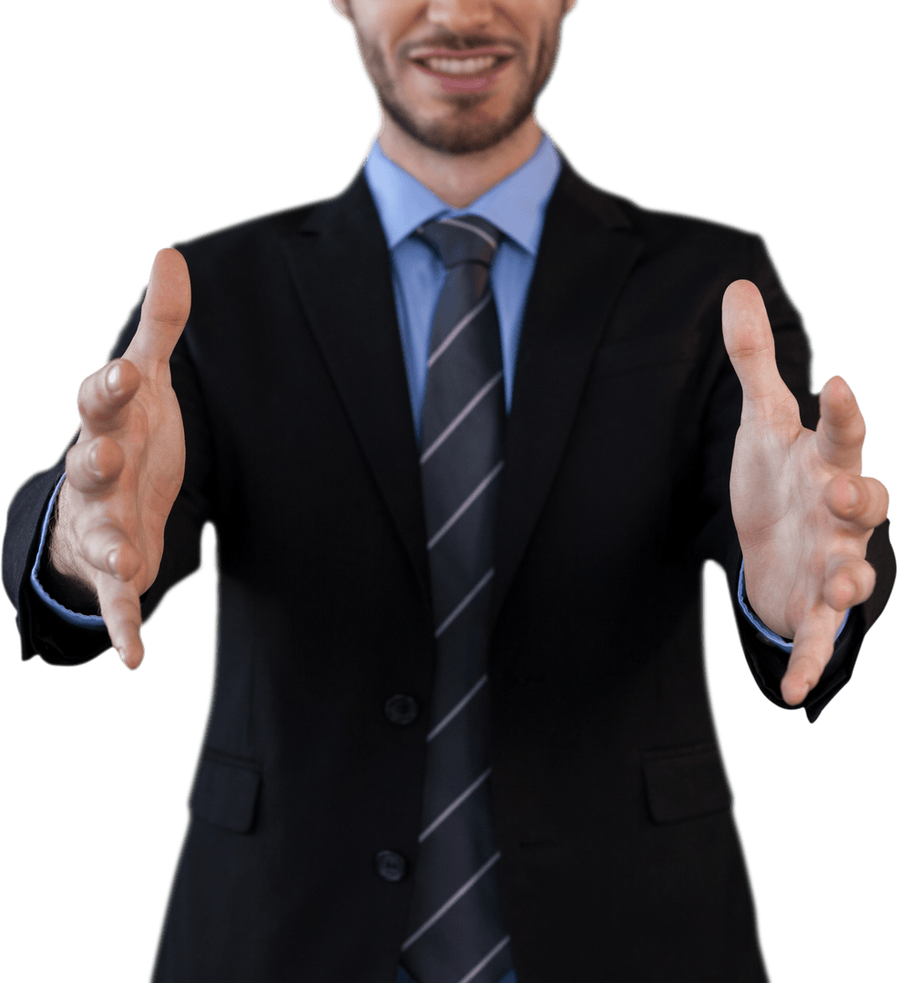 Businessman Suit Embracing Virtual Presentation Transparent Background