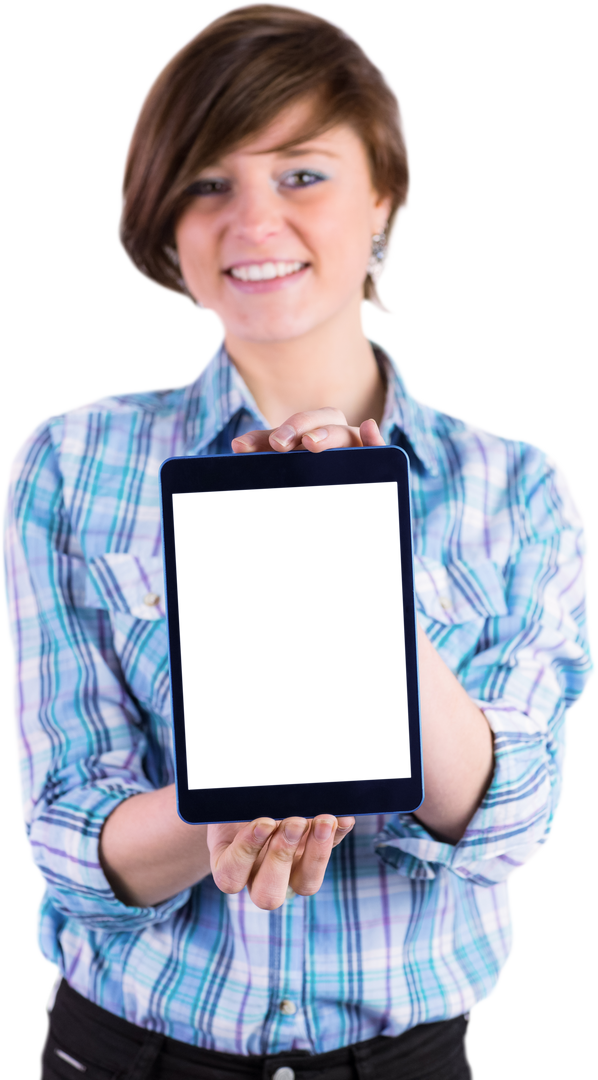 Woman Holding Tablet with Blank Transparent Screen - Download Free Stock Images Pikwizard.com