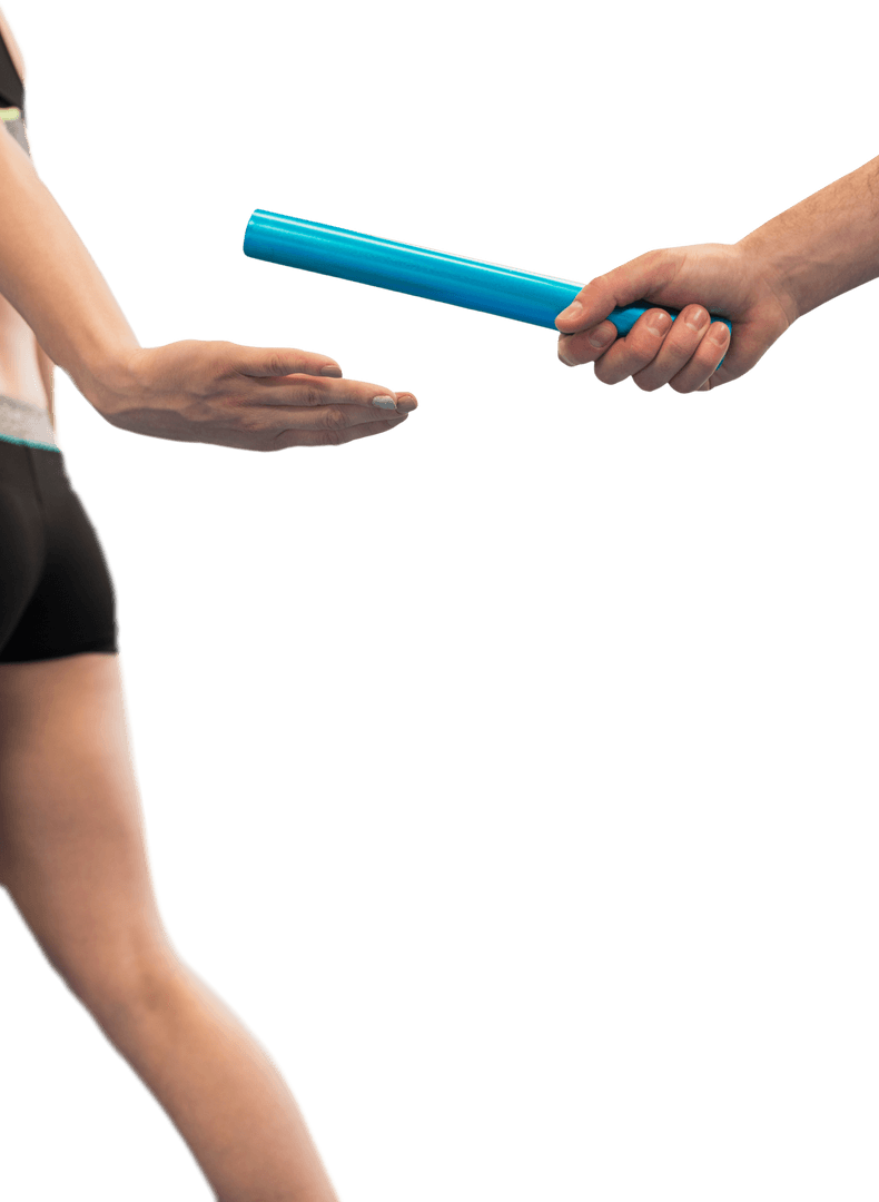 Transparent Athlete Receiving Baton in Race with Outstretched Arms