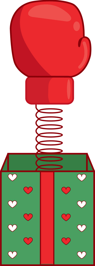 Spring-loaded Boxing Glove Toy in Green Gift Box, Transparent Background