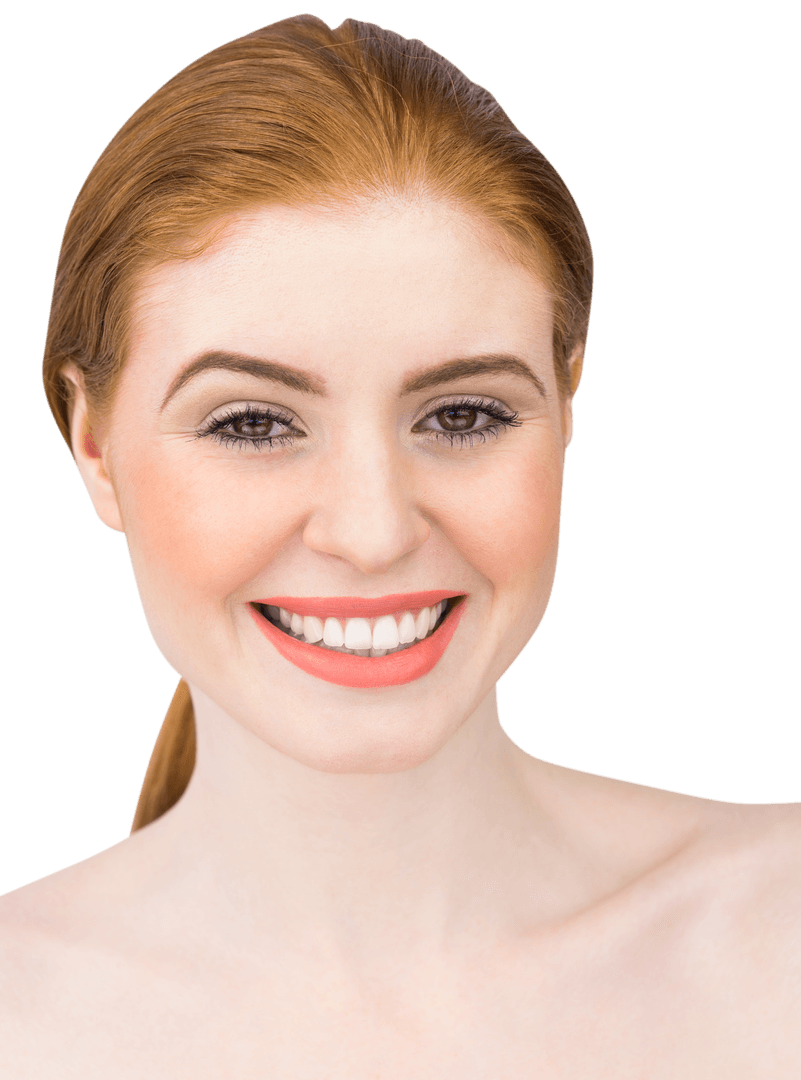 Transparent Smiling Redhead Woman Showing Radiant Smile
