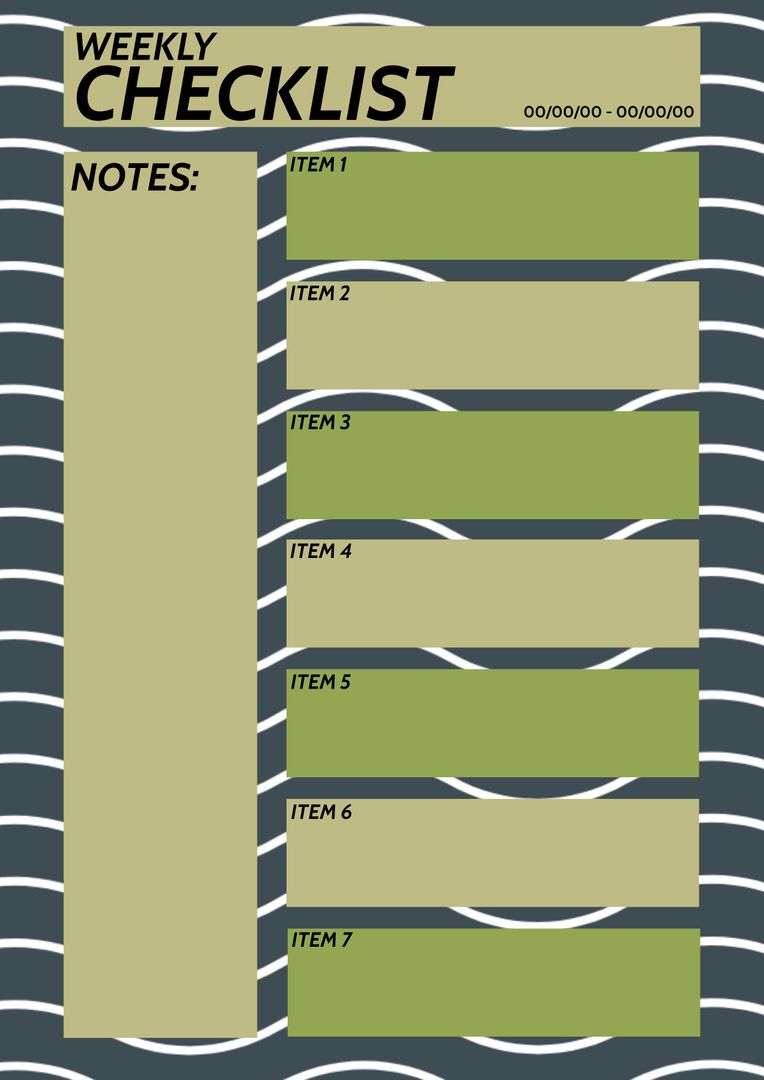 Structured Weekly Checklist with Green Stripes for Task and Event Planning - Download Free Stock Templates Pikwizard.com