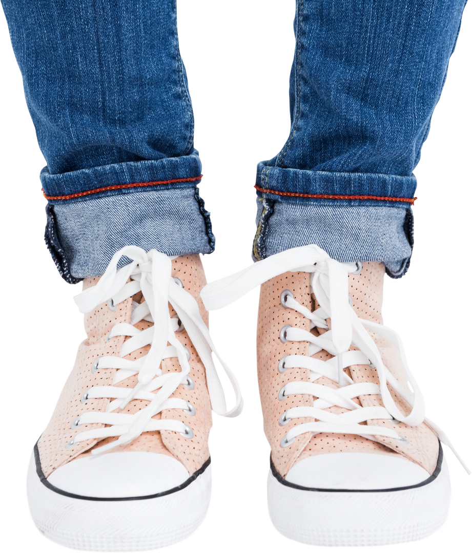 Close-Up of Person Wearing Canvas Shoes with Rolled-Up Jeans - Isolated, Transparent PNG - Download Free Stock Images Pikwizard.com