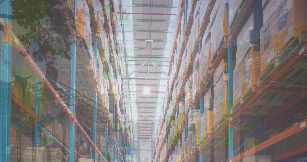 Digital Interface with Financial Data Overicient Warehouse Silhouette