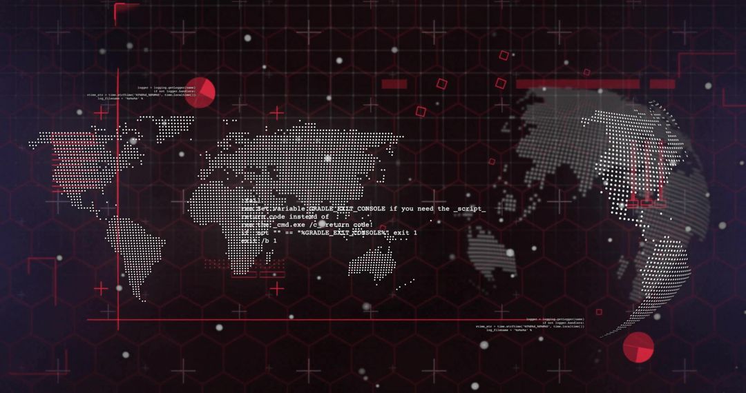 Futuristic World Map with Code Overlay on Digital Interface