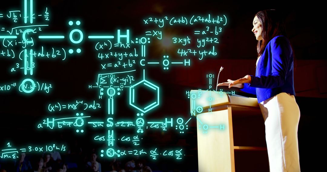 Female Educator Using Digital Interface for Scientific Teaching