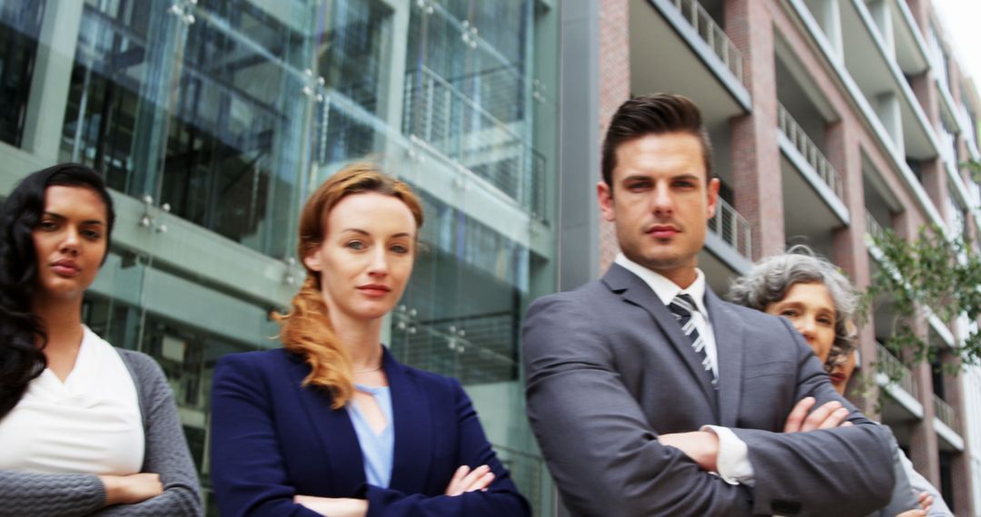 Confident Business Team Standing Outside Office Building - Free Images, Stock Photos and Pictures on Pikwizard.com