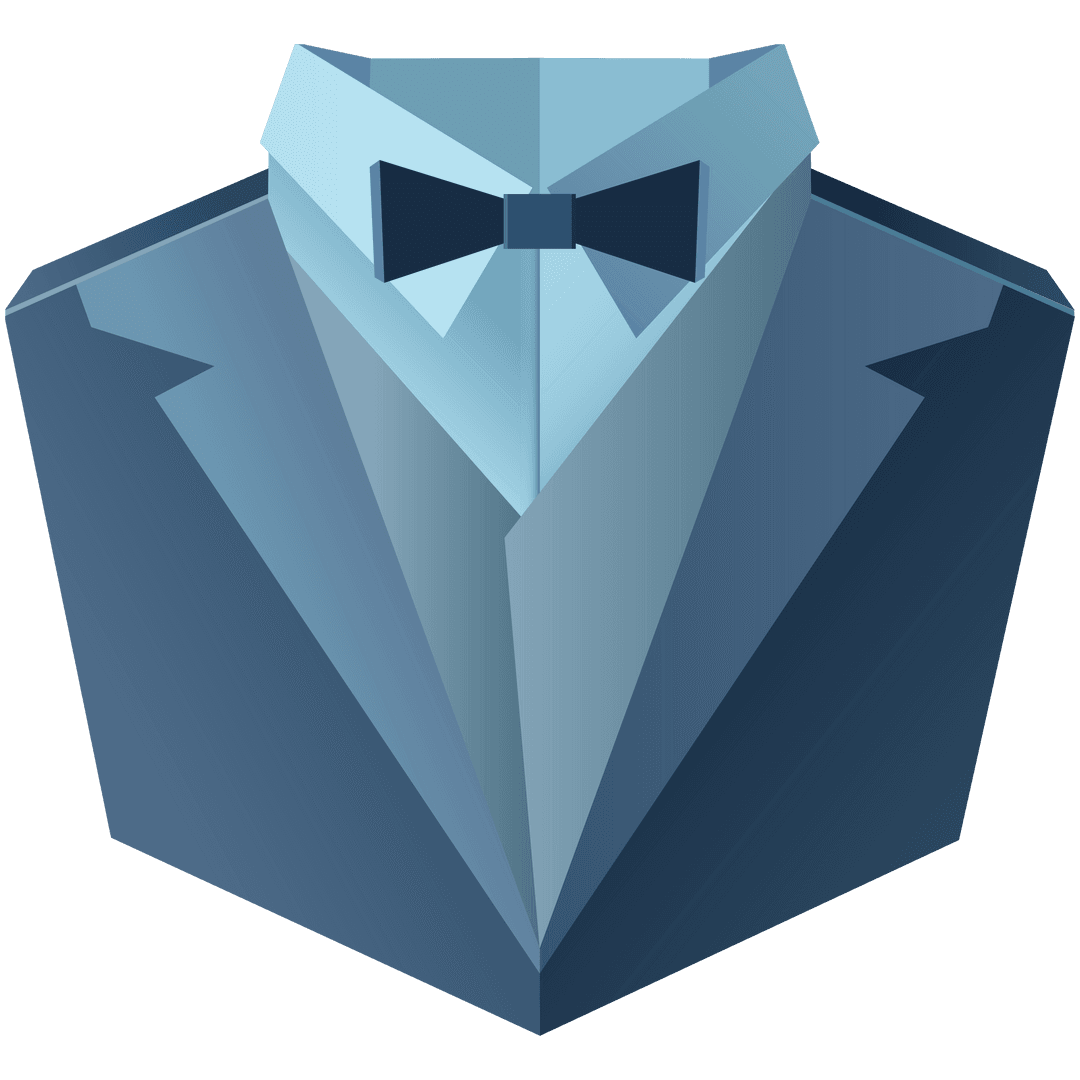 Stylized Blue Suit and Bowtie Illustration on Transparent Background