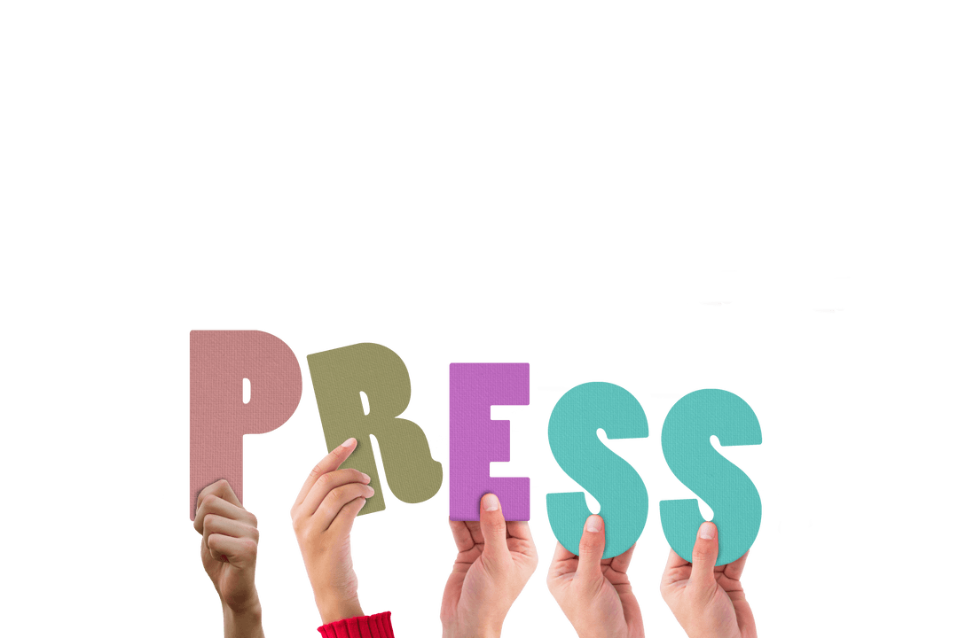 Cropped Hands Holding Colorful Transparent 'Press' Letters