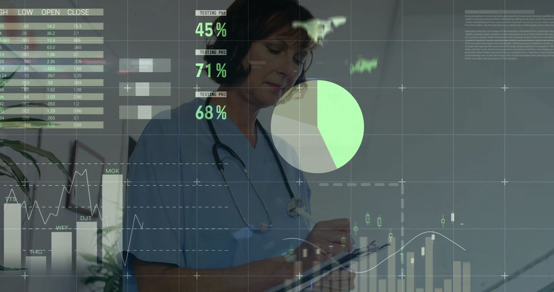 Healthcare Professional Analyzing Data with Medical Charts and Graphics