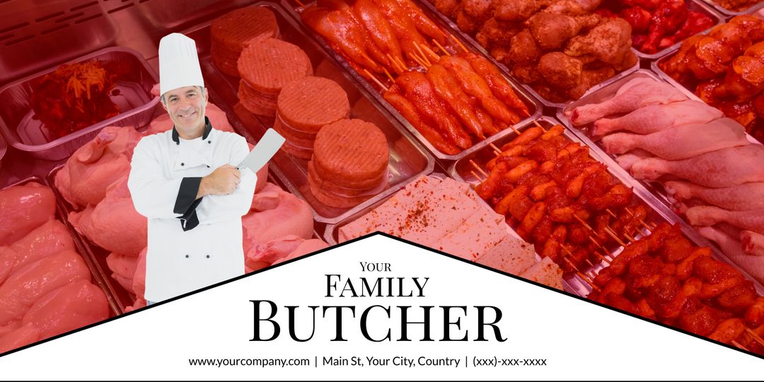 Chef Promoting Local Butchery with Fresh Meat Selection Display - Download Free Stock Templates Pikwizard.com