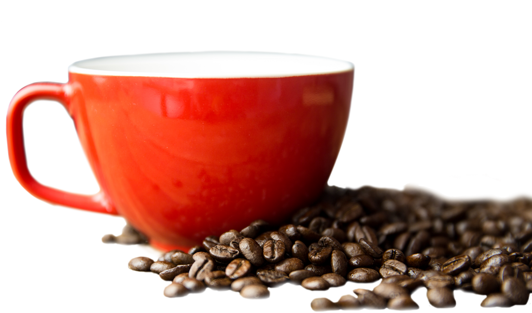 Red Coffee Cup with Coffee Beans on Transparent Background - Download Free Stock Images Pikwizard.com