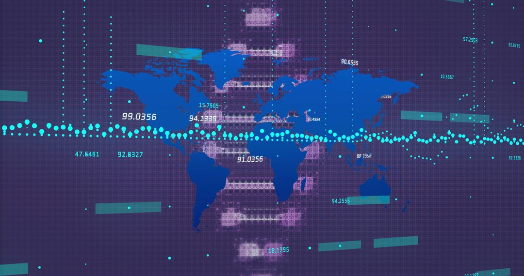 Futuristic Global Data Visualization on Digital Grid Background