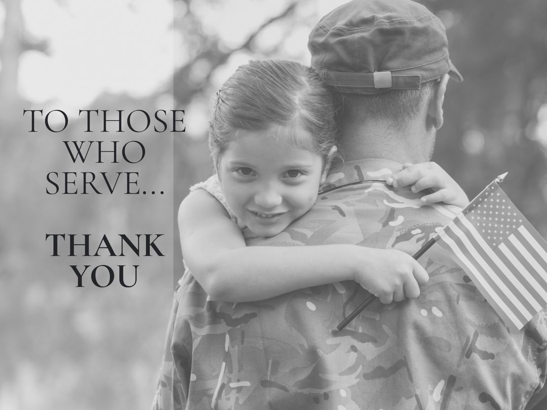 Child Expressing Gratitude to Soldier with American Flag