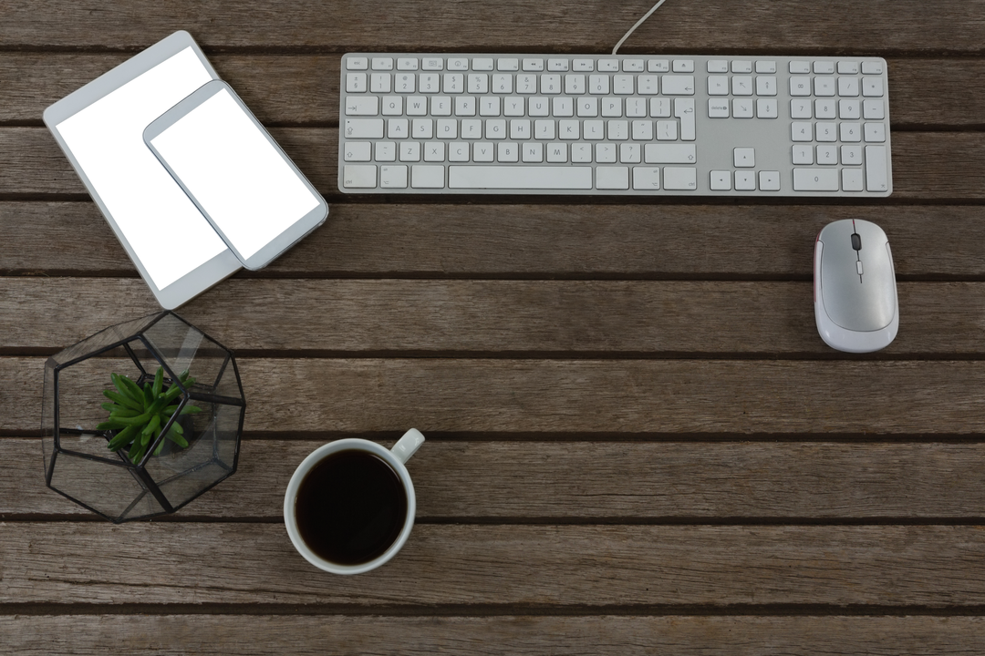 Modern Office Desk with Transparent Devices and Coffee - Download Free Stock Images Pikwizard.com