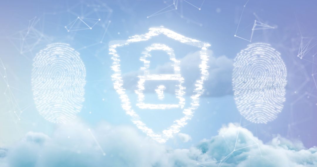 Digital Security Cloud with Fingerprints and Padlock Icon