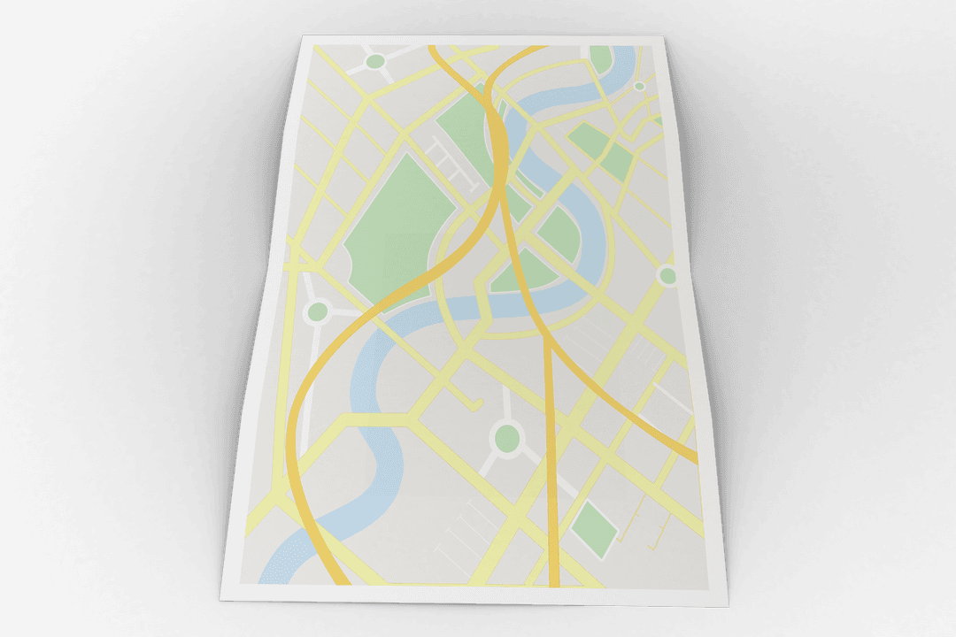 Transparent Scenic City Map with Rivers and Roads