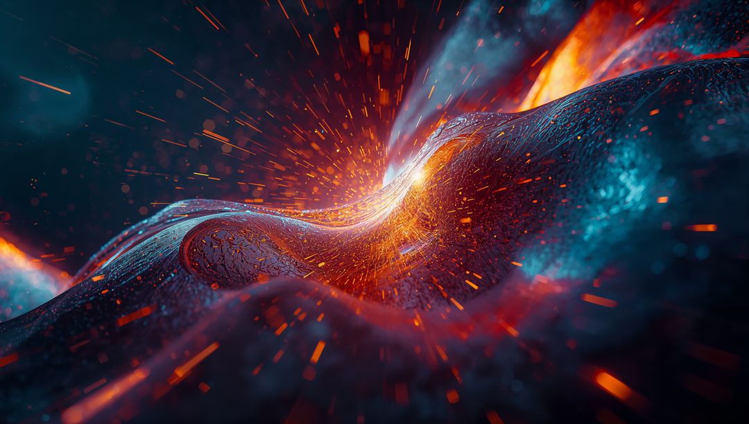 Dynamic Molten Metal with Ember Sparks in Dark Futuristic Space