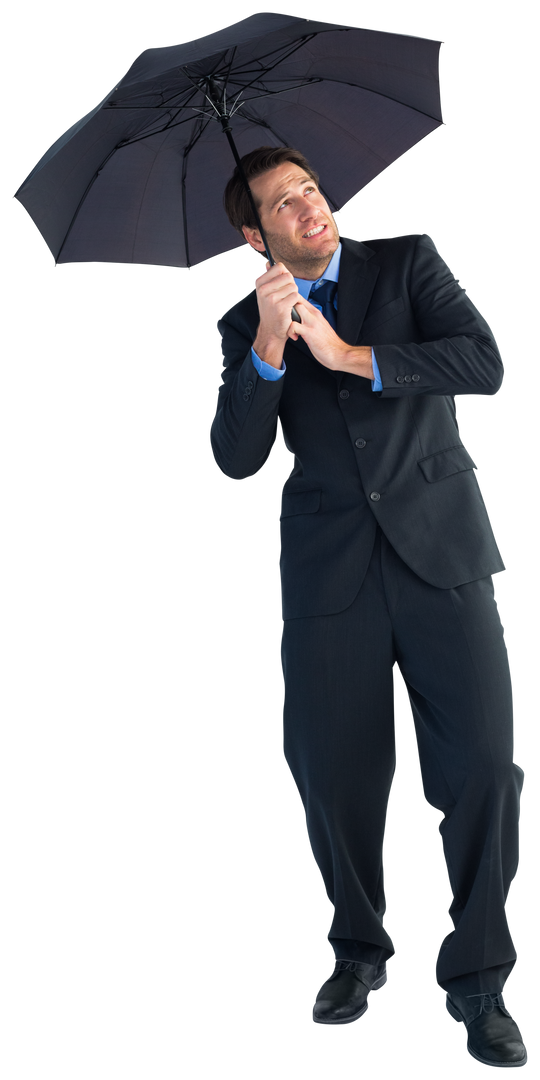 Transparent Businessman Standing with Black Umbrella - Download Free Stock Images Pikwizard.com