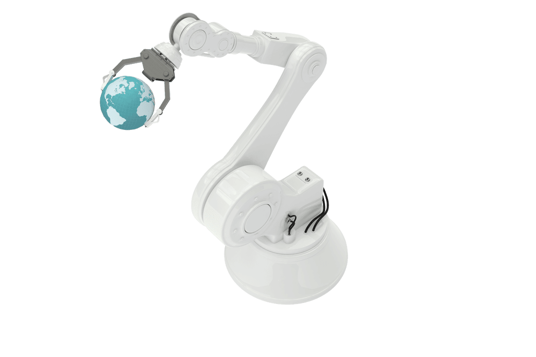 Transparent Robotic Arm Holding Globe Concept Illustration