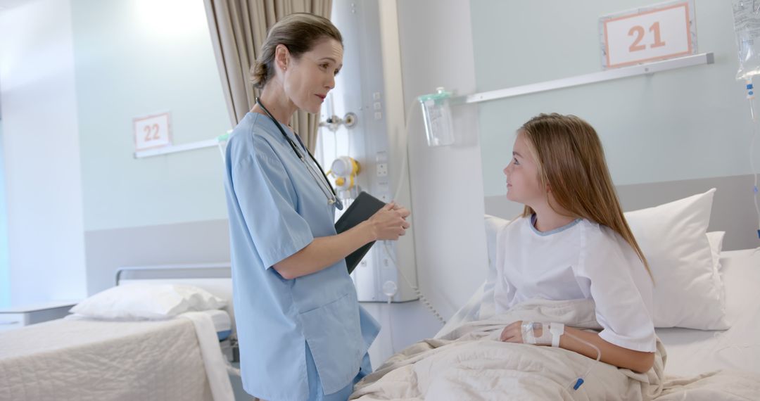 Nurse Speaking with Young Girl Patient in Hospital Room - Free Images, Stock Photos and Pictures on Pikwizard.com