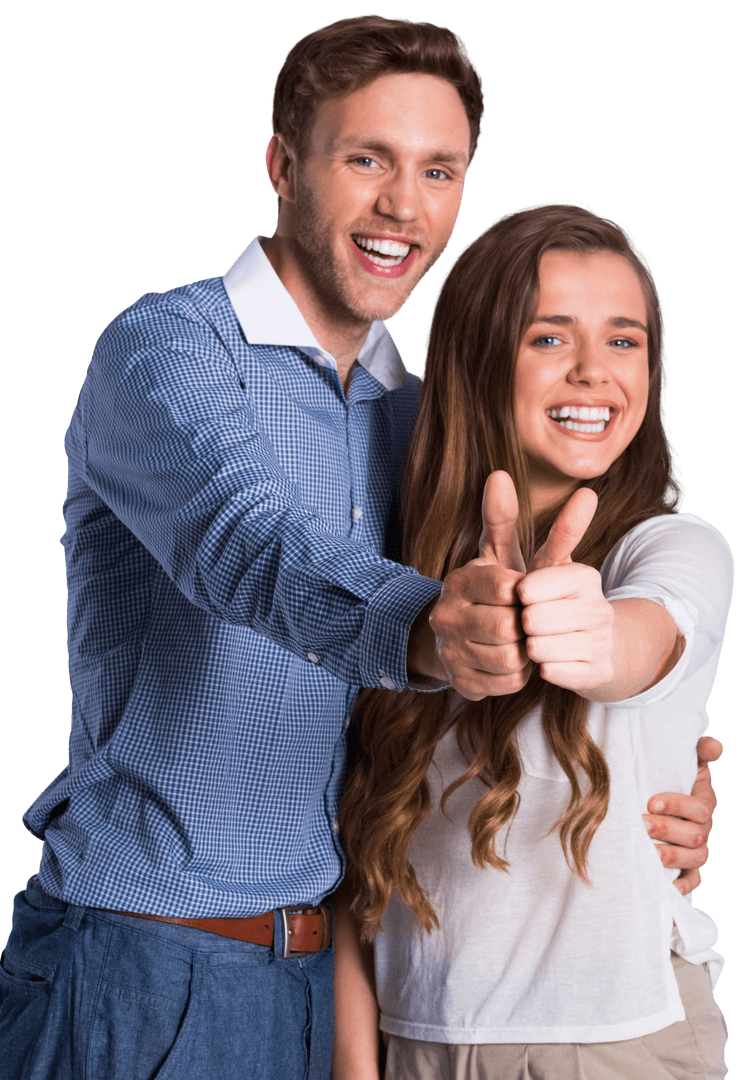 Smiling Couple Showing Thumbs Up on Transparent Background
