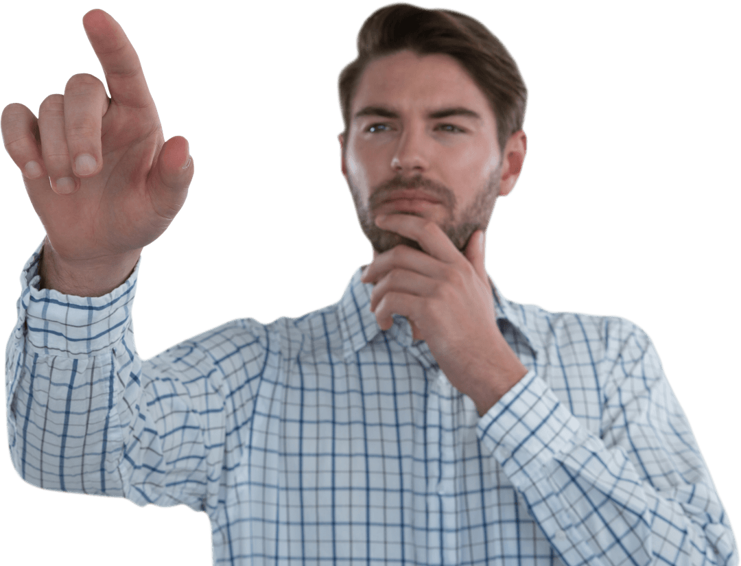 Male Professional Interacting with Transparent Virtual Interface