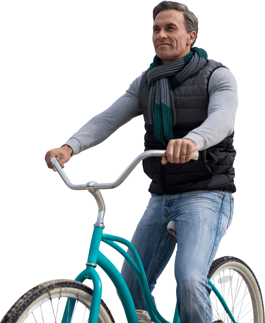 Caucasian Man Riding Bike on Transparent Background