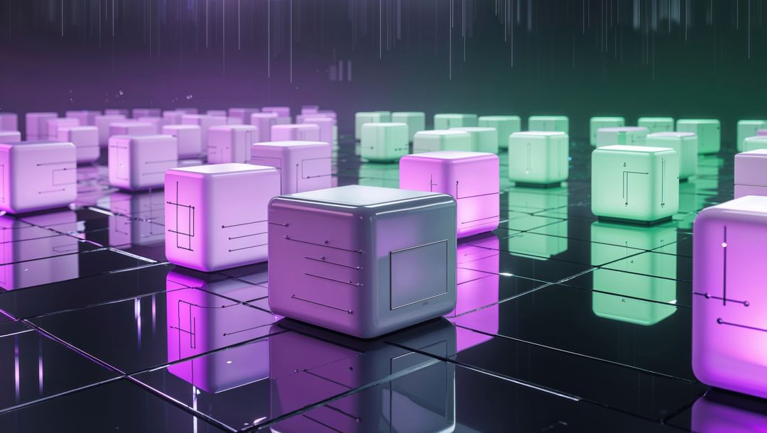 Futuristic Glowing Cubes in Digital Grid Space