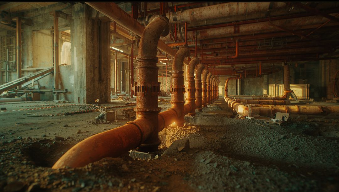 Rusted Industrial Pipes in Abandoned Factory Environment