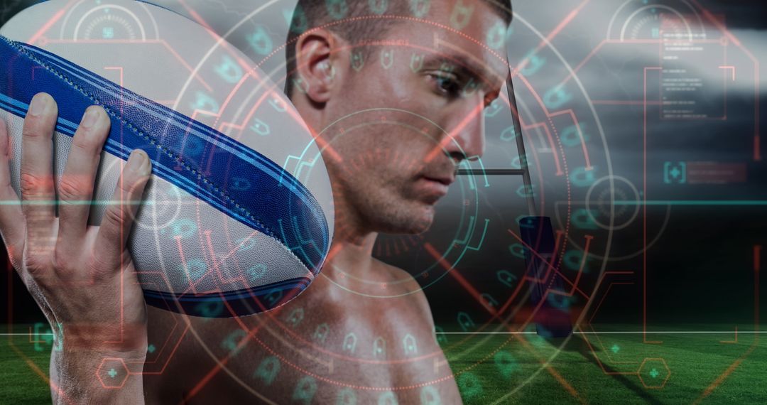 Rugby Player with Tech Overlay at Stadium