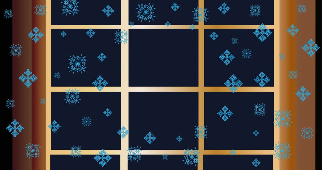 Festive Holiday Window with Blue Snowflakes Design