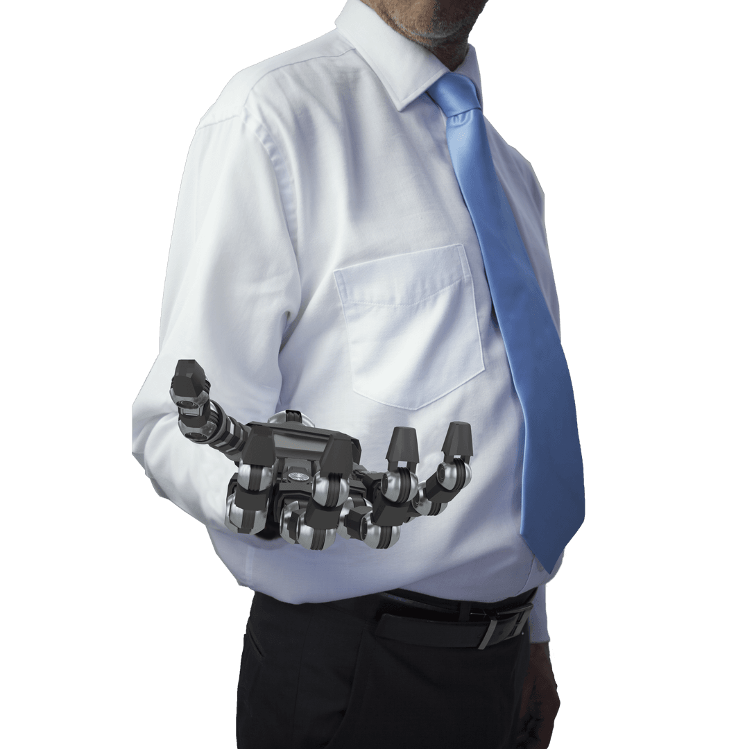 Businessman in White Shirt with Transparent Robotic Hand
