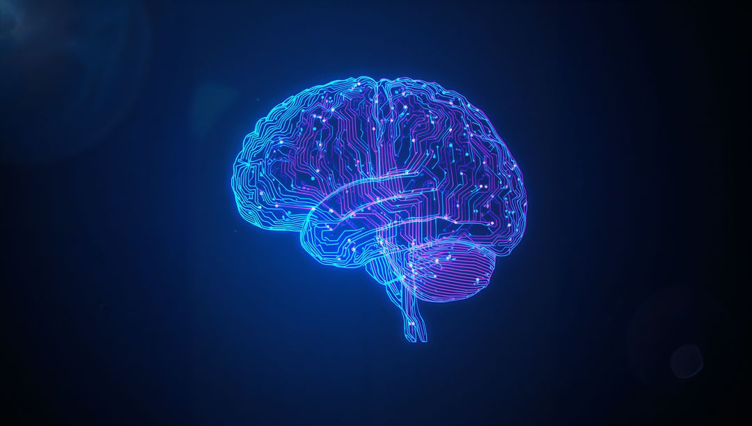 Futuristic Neon Brain in Digital Space