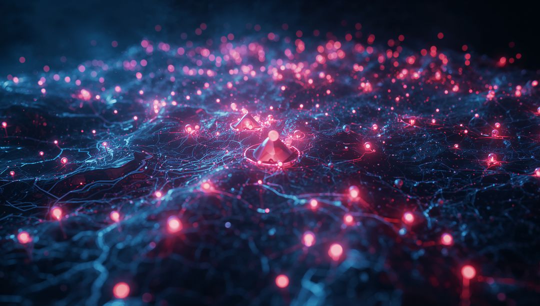 Futuristic 3D Network Nodes with Ambient Glow in Digital Space