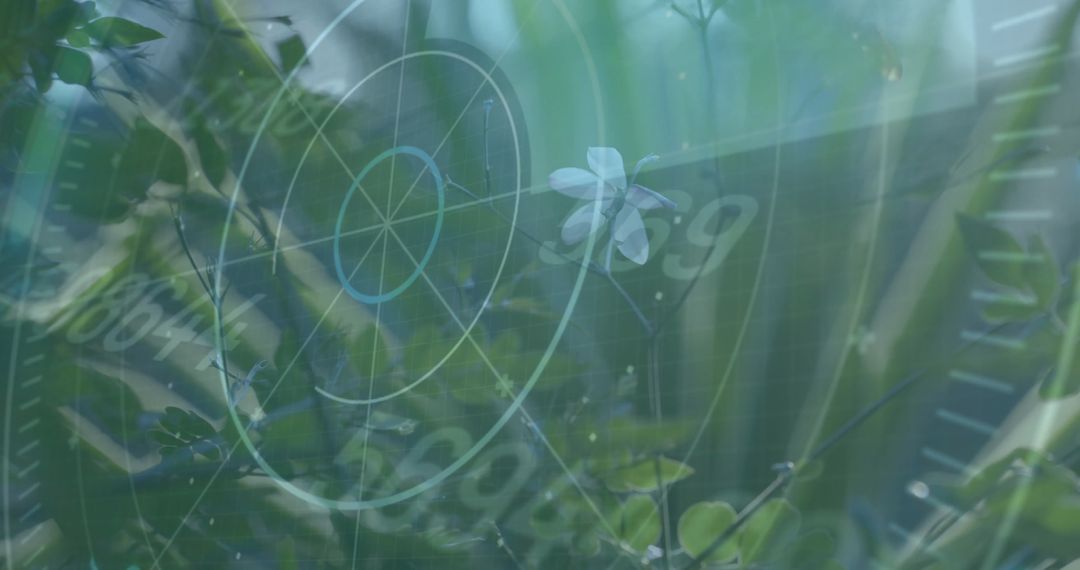 Futuristic Targeting Radar Overlay on Greenery