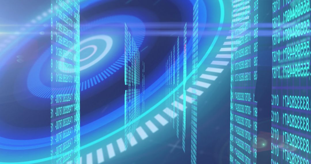 Futuristic Digital Interface with Number Processing and Blue Neon Glow