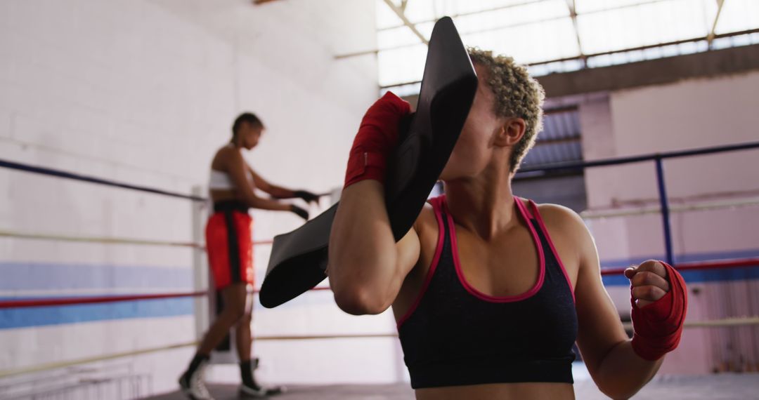 Female Boxer Training with Pad in Gym Ring - Free Images, Stock Photos and Pictures on Pikwizard.com