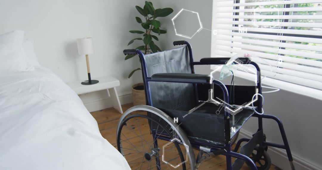 Chemical Formula Over Wheelchair in Bright Bedroom