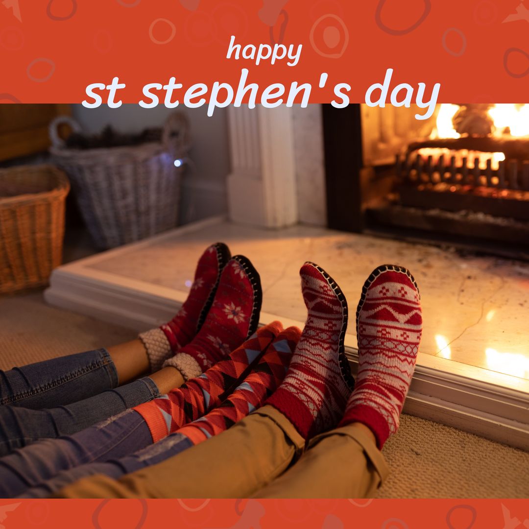 Festive St. Stephen's Day by Cozy Fireplace with Warm Socks - Download Free Stock Templates Pikwizard.com