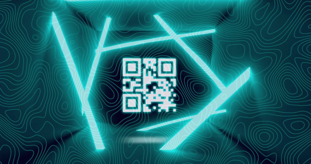 Futuristic QR Code with Neon Lights and Isohypses