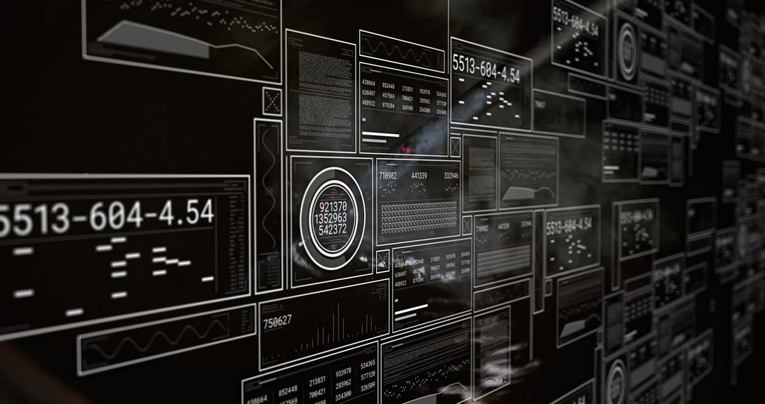 Futuristic Digital Interface with Floating Data Panels