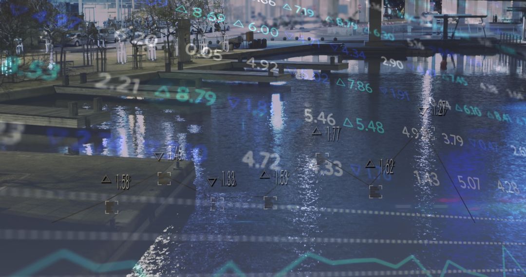 Digital Financial Data Overlay on Night Cityscape