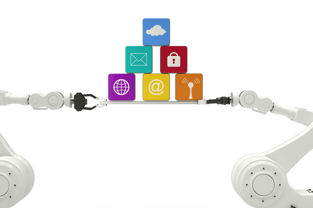 Transparent Robotic Arms Balancing Digital Symbols for Network and Security