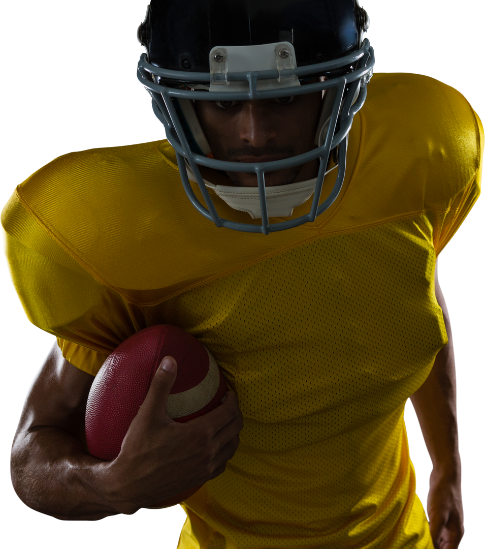 Transparent determined American football player with ball wearing yellow jersey - Download Free Stock Images Pikwizard.com