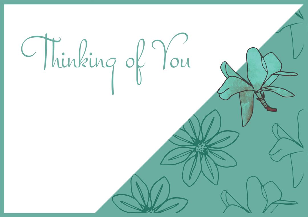 Floral Motif Thinking of You Card Template in Teal - Download Free Stock Templates Pikwizard.com