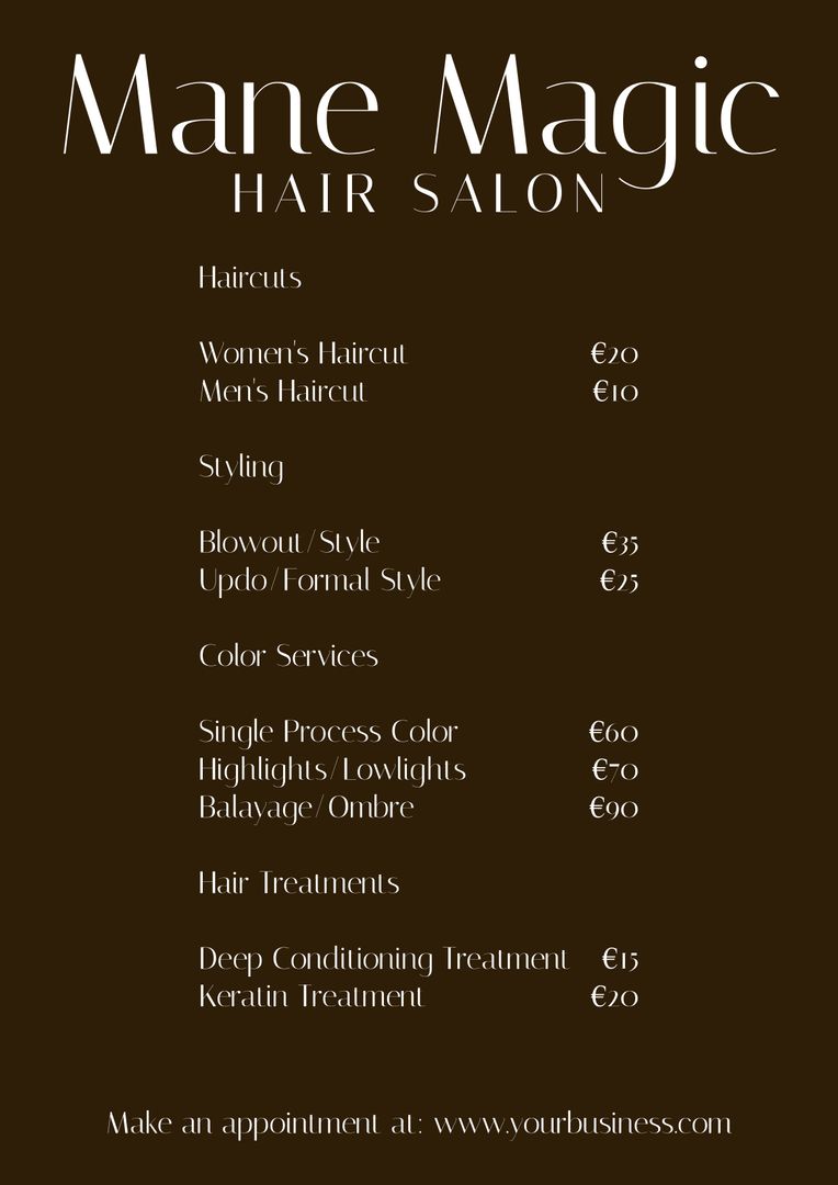 Minimalist Salon Service List Template for Hair and Spa Services - Download Free Stock Templates Pikwizard.com