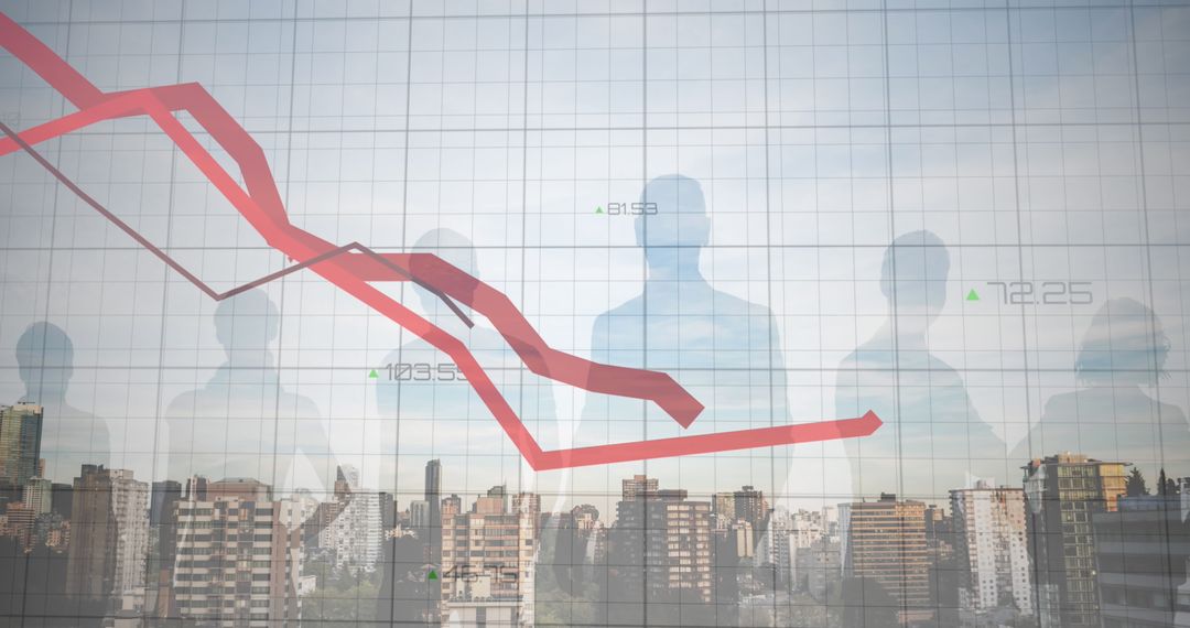Financial Downtrend in Urban Overview with Silhouettes