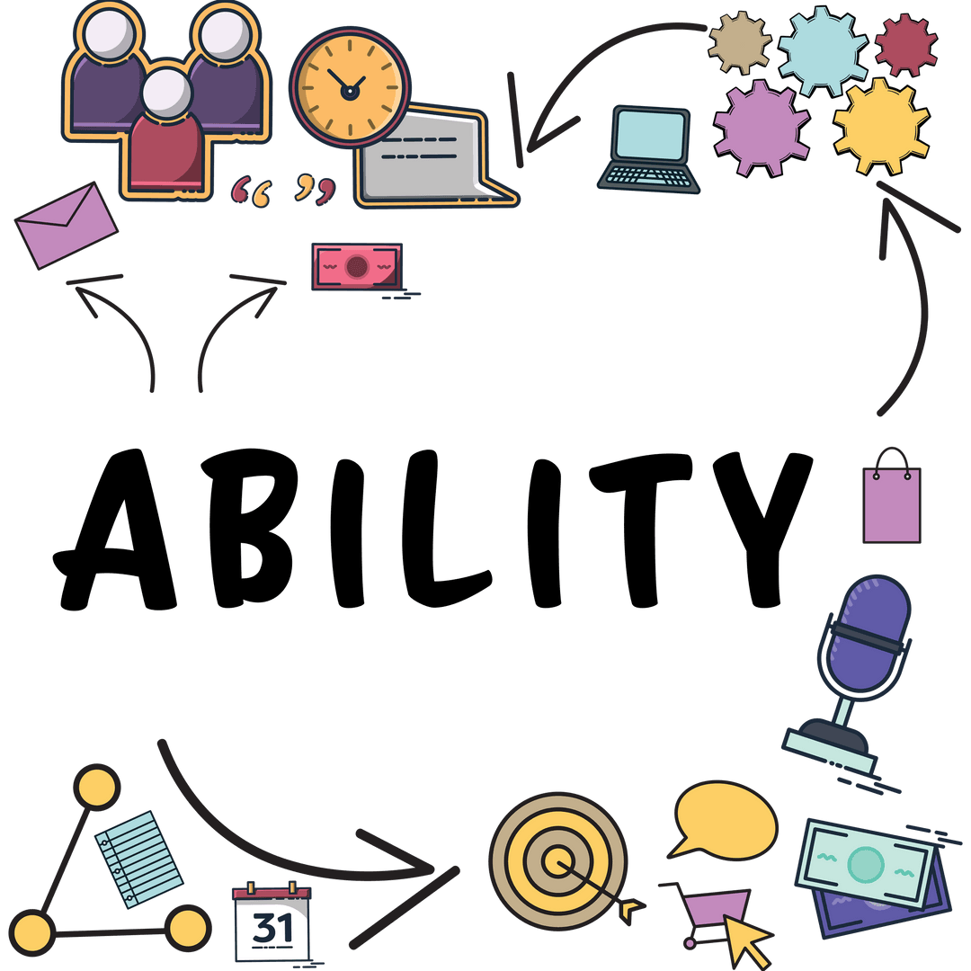 Ability Text Business Communication Icons on Transparent Background